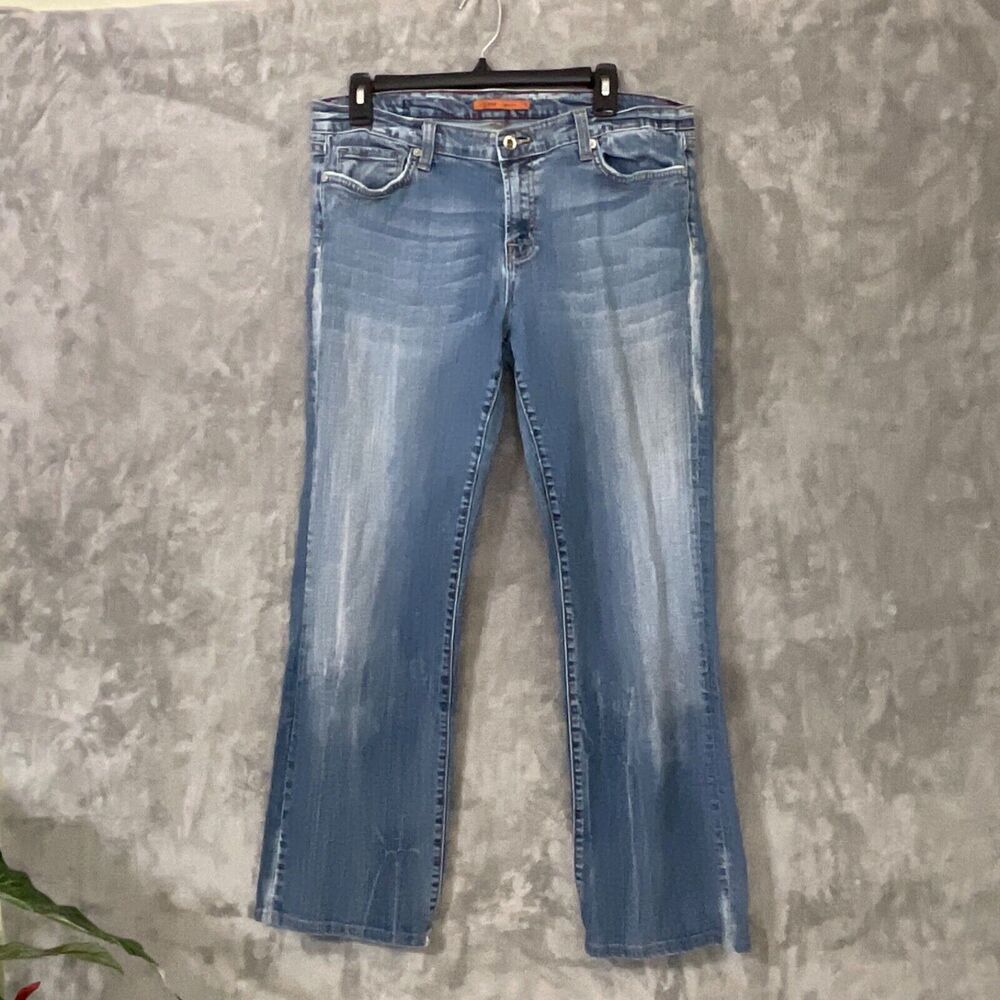Vigoss Jeans Women's size 15 Distressed Blue Flare Boot Mid Rise Stretch Denim